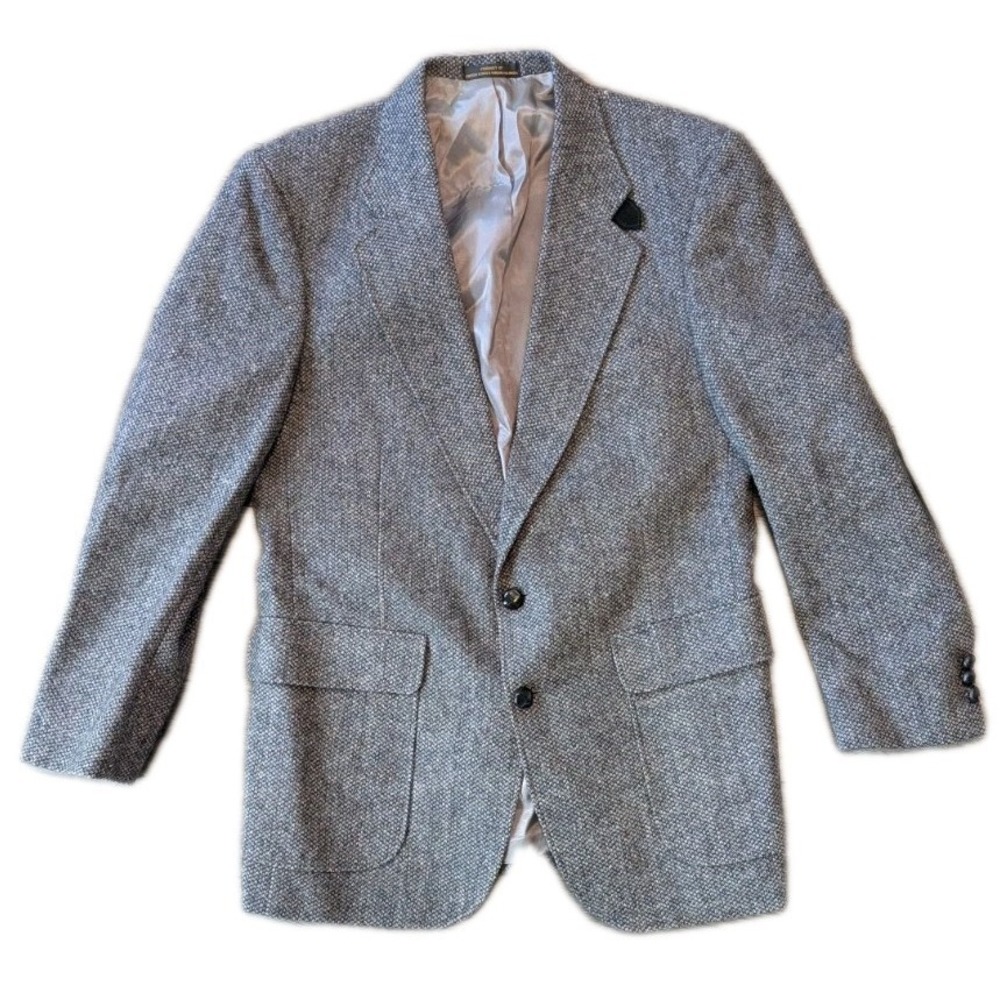 VTG Tweed‎ Barrington Wool Blazer 40R Suede Elbow Patch Sport Coat Jacket Gray